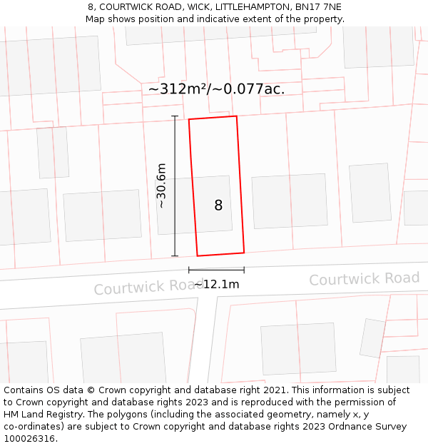 8, COURTWICK ROAD, WICK, LITTLEHAMPTON, BN17 7NE: Plot and title map