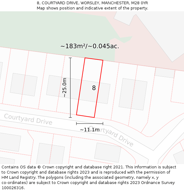 8, COURTYARD DRIVE, WORSLEY, MANCHESTER, M28 0YR: Plot and title map