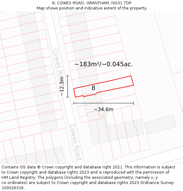 8, COWES ROAD, GRANTHAM, NG31 7DP: Plot and title map