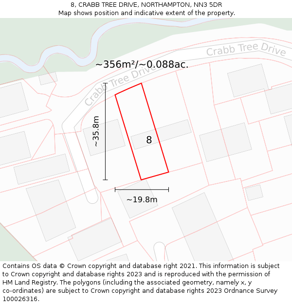 8, CRABB TREE DRIVE, NORTHAMPTON, NN3 5DR: Plot and title map