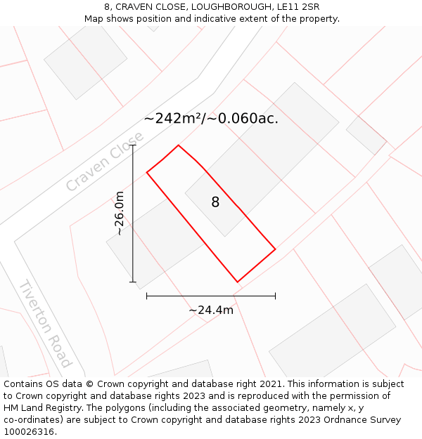 8, CRAVEN CLOSE, LOUGHBOROUGH, LE11 2SR: Plot and title map