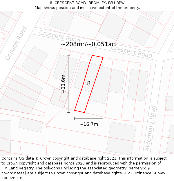 8, CRESCENT ROAD, BROMLEY, BR1 3PW: Plot and title map