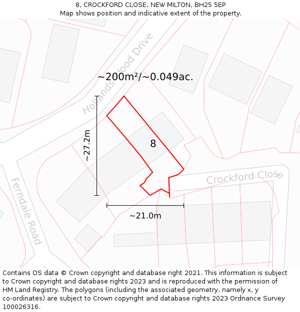 8, CROCKFORD CLOSE, NEW MILTON, BH25 5EP: Plot and title map