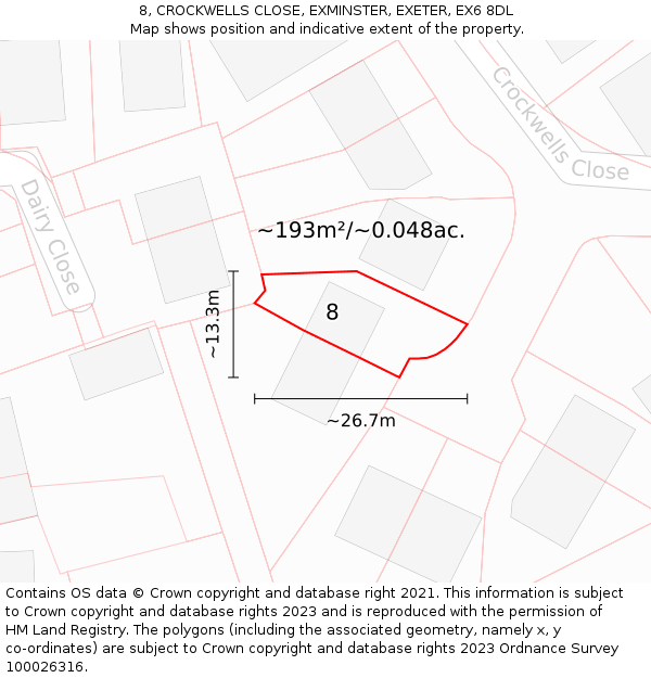 8, CROCKWELLS CLOSE, EXMINSTER, EXETER, EX6 8DL: Plot and title map