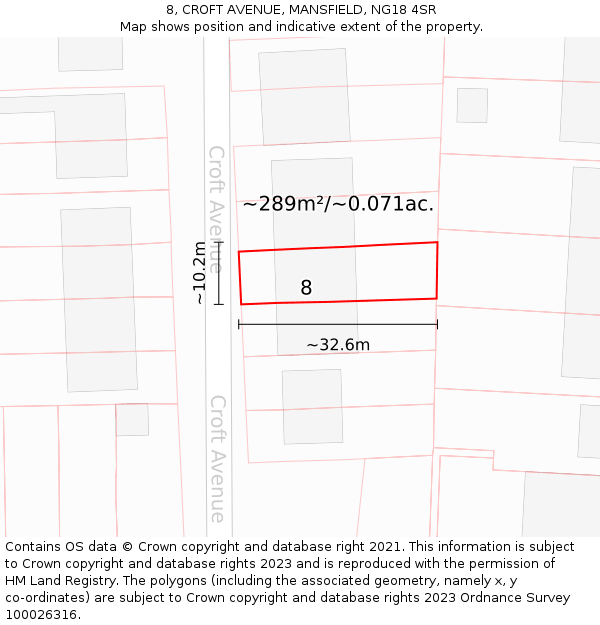 8, CROFT AVENUE, MANSFIELD, NG18 4SR: Plot and title map