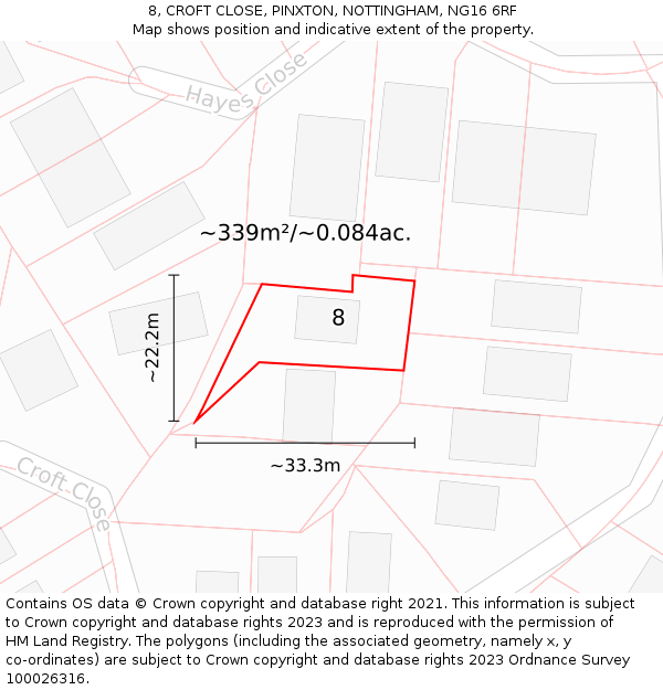 8, CROFT CLOSE, PINXTON, NOTTINGHAM, NG16 6RF: Plot and title map