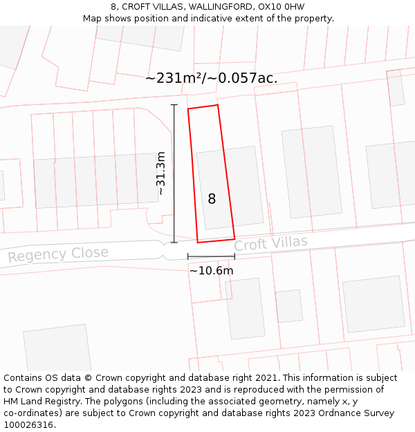 8, CROFT VILLAS, WALLINGFORD, OX10 0HW: Plot and title map