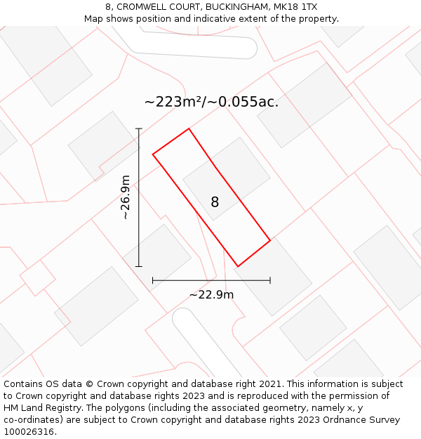 8, CROMWELL COURT, BUCKINGHAM, MK18 1TX: Plot and title map