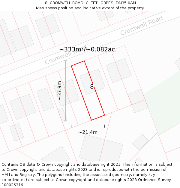 8, CROMWELL ROAD, CLEETHORPES, DN35 0AN: Plot and title map