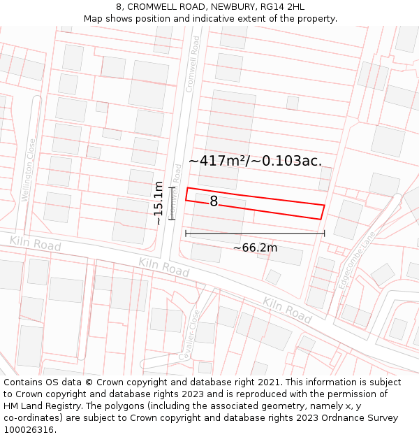 8, CROMWELL ROAD, NEWBURY, RG14 2HL: Plot and title map