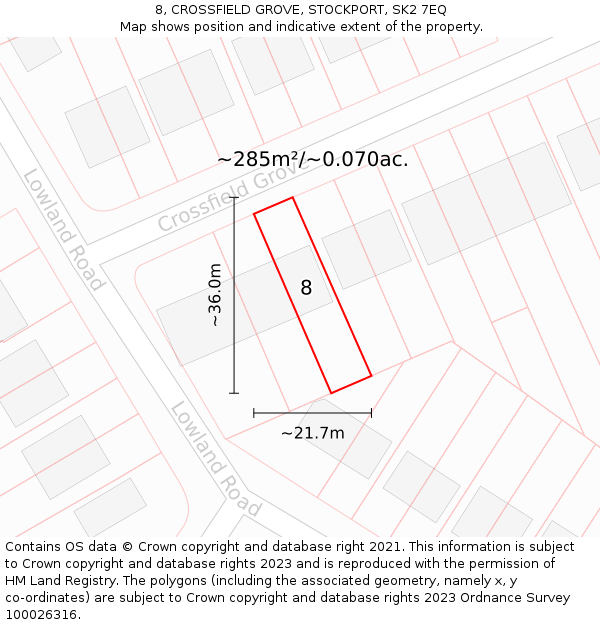 8, CROSSFIELD GROVE, STOCKPORT, SK2 7EQ: Plot and title map