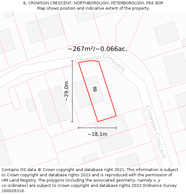 8, CROWSON CRESCENT, NORTHBOROUGH, PETERBOROUGH, PE6 9DR: Plot and title map