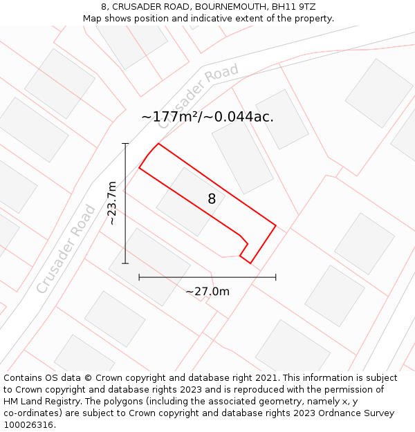 8, CRUSADER ROAD, BOURNEMOUTH, BH11 9TZ: Plot and title map