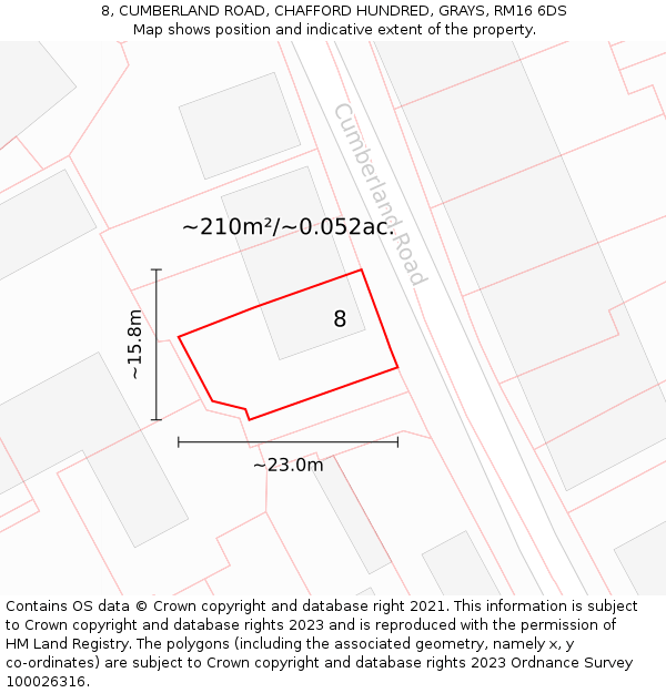 8, CUMBERLAND ROAD, CHAFFORD HUNDRED, GRAYS, RM16 6DS: Plot and title map