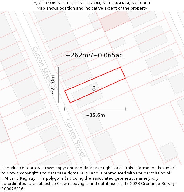 8, CURZON STREET, LONG EATON, NOTTINGHAM, NG10 4FT: Plot and title map