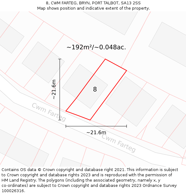 8, CWM FARTEG, BRYN, PORT TALBOT, SA13 2SS: Plot and title map