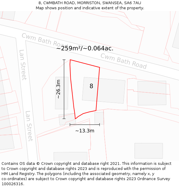 8, CWMBATH ROAD, MORRISTON, SWANSEA, SA6 7AU: Plot and title map