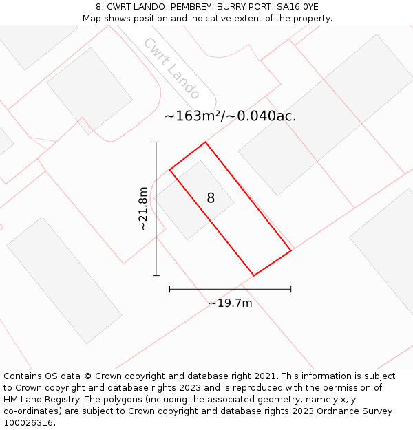 8, CWRT LANDO, PEMBREY, BURRY PORT, SA16 0YE: Plot and title map