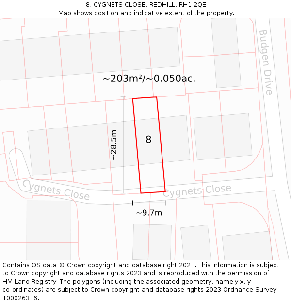 8, CYGNETS CLOSE, REDHILL, RH1 2QE: Plot and title map