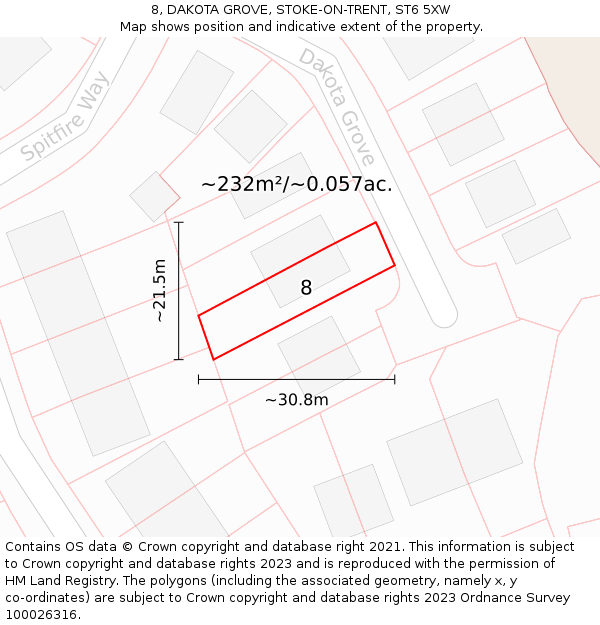 8, DAKOTA GROVE, STOKE-ON-TRENT, ST6 5XW: Plot and title map