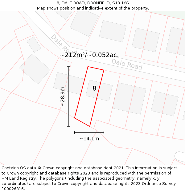 8, DALE ROAD, DRONFIELD, S18 1YG: Plot and title map