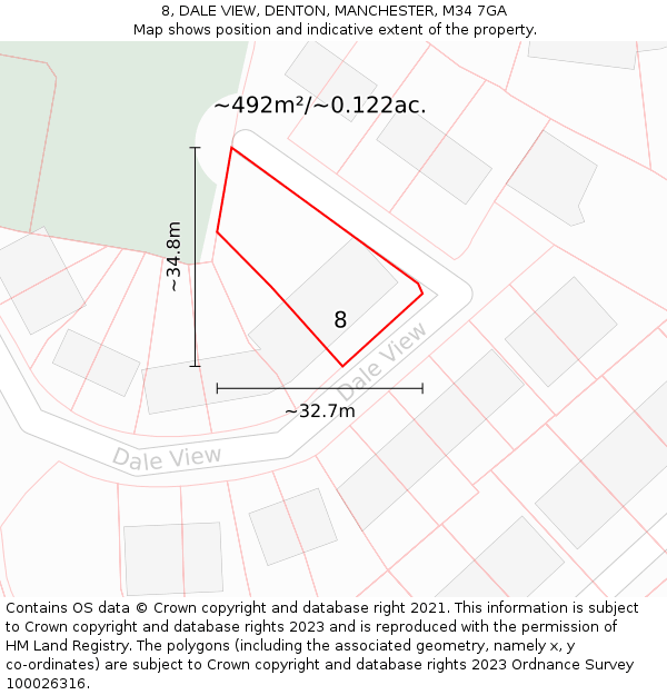 8, DALE VIEW, DENTON, MANCHESTER, M34 7GA: Plot and title map