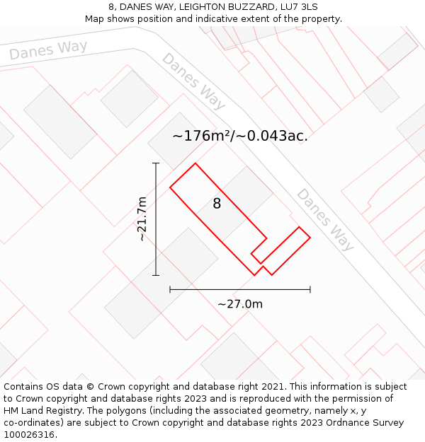 8, DANES WAY, LEIGHTON BUZZARD, LU7 3LS: Plot and title map