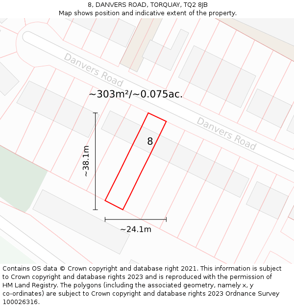 8, DANVERS ROAD, TORQUAY, TQ2 8JB: Plot and title map