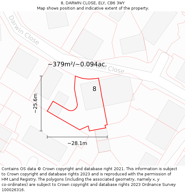 8, DARWIN CLOSE, ELY, CB6 3WY: Plot and title map