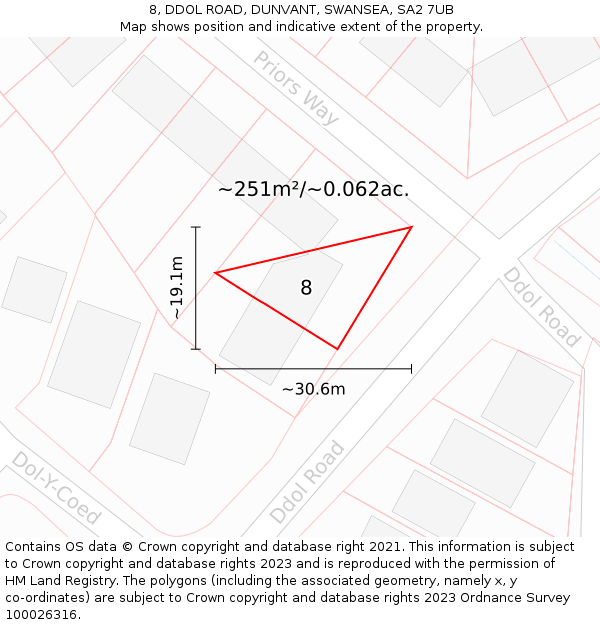 8, DDOL ROAD, DUNVANT, SWANSEA, SA2 7UB: Plot and title map