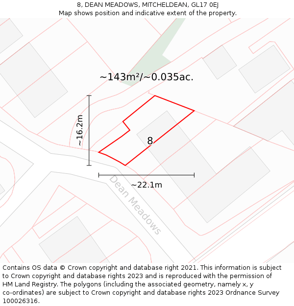 8, DEAN MEADOWS, MITCHELDEAN, GL17 0EJ: Plot and title map