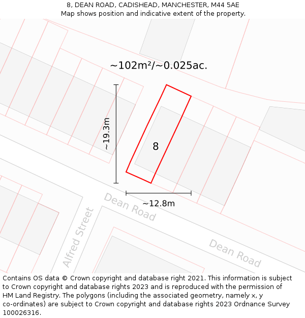 8, DEAN ROAD, CADISHEAD, MANCHESTER, M44 5AE: Plot and title map