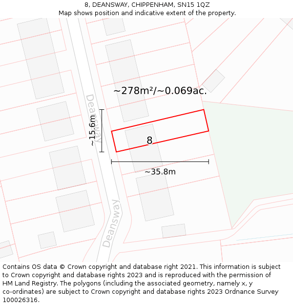 8, DEANSWAY, CHIPPENHAM, SN15 1QZ: Plot and title map