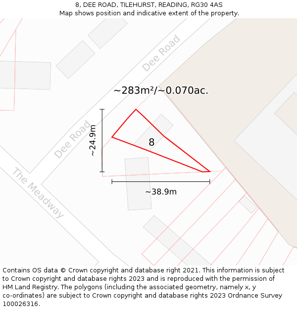 8, DEE ROAD, TILEHURST, READING, RG30 4AS: Plot and title map