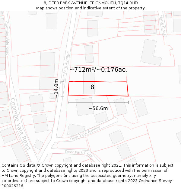 8, DEER PARK AVENUE, TEIGNMOUTH, TQ14 9HD: Plot and title map