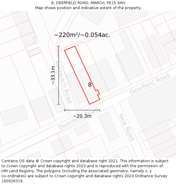 8, DEERFIELD ROAD, MARCH, PE15 9AH: Plot and title map