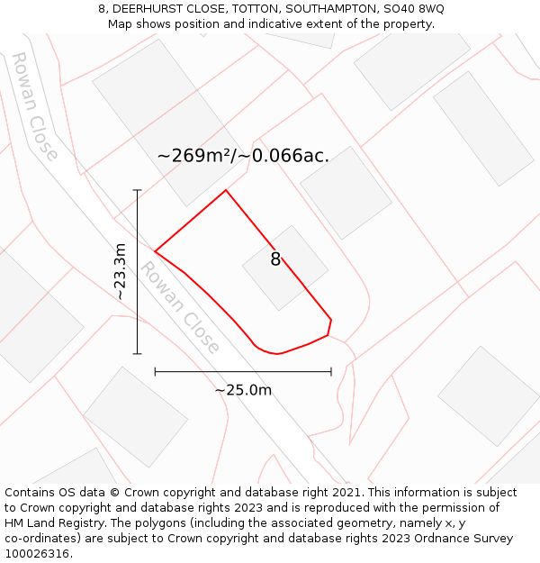 8, DEERHURST CLOSE, TOTTON, SOUTHAMPTON, SO40 8WQ: Plot and title map