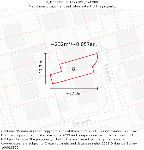 8, DEESIDE, BLACKPOOL, FY4 2PR: Plot and title map