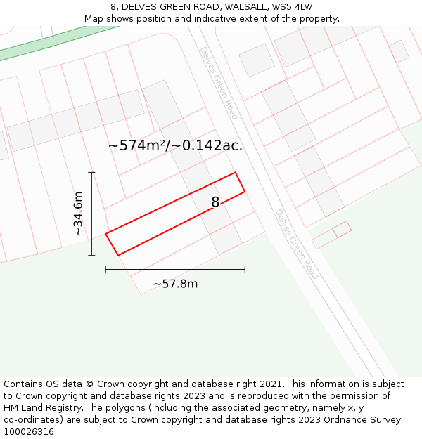 8, DELVES GREEN ROAD, WALSALL, WS5 4LW: Plot and title map