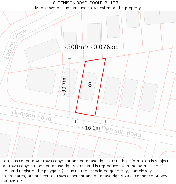 8, DENISON ROAD, POOLE, BH17 7LU: Plot and title map