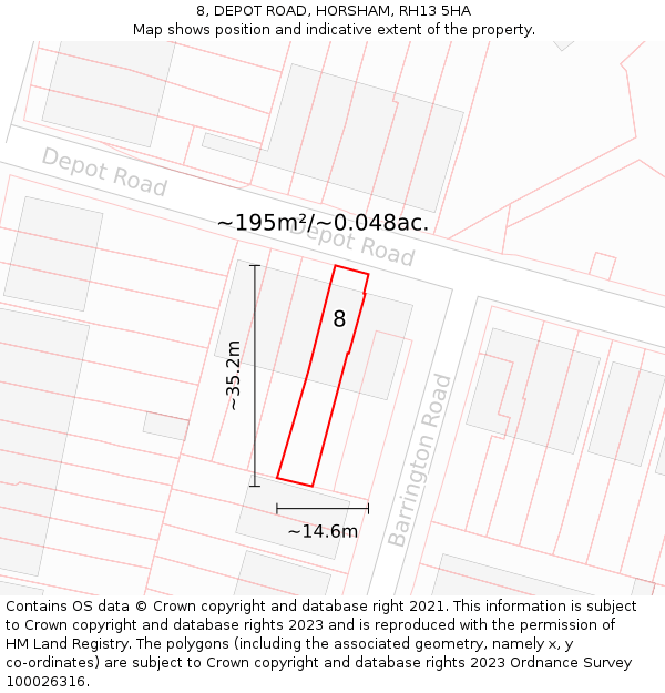 8, DEPOT ROAD, HORSHAM, RH13 5HA: Plot and title map