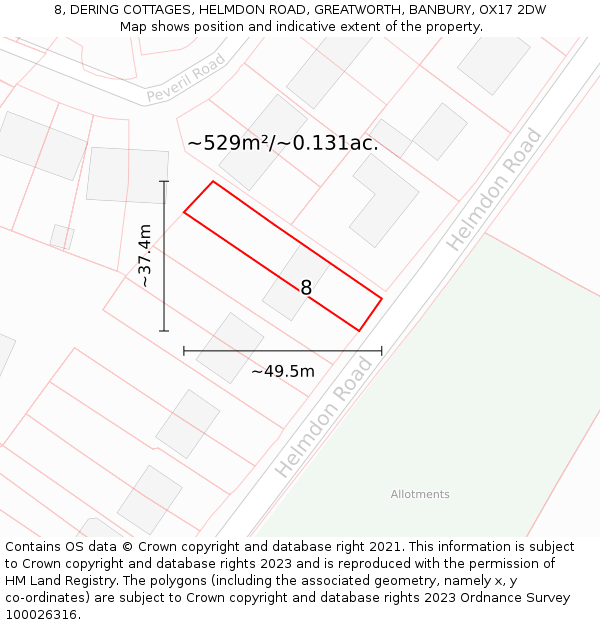 8, DERING COTTAGES, HELMDON ROAD, GREATWORTH, BANBURY, OX17 2DW: Plot and title map