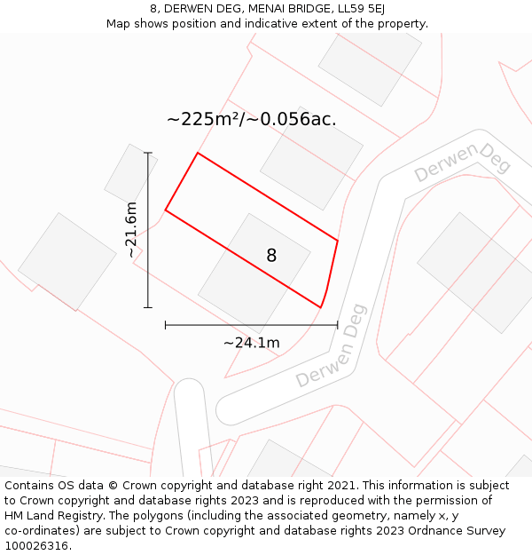 8, DERWEN DEG, MENAI BRIDGE, LL59 5EJ: Plot and title map