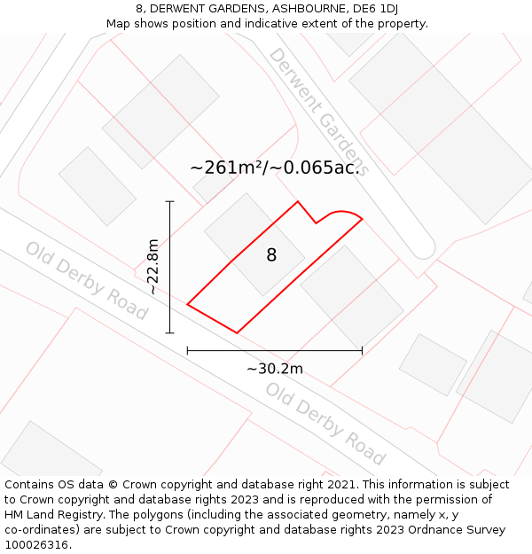 8, DERWENT GARDENS, ASHBOURNE, DE6 1DJ: Plot and title map