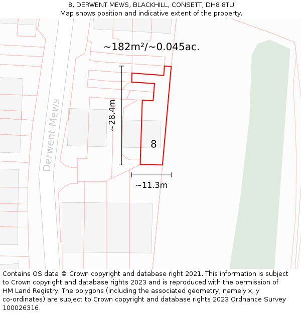 8, DERWENT MEWS, BLACKHILL, CONSETT, DH8 8TU: Plot and title map