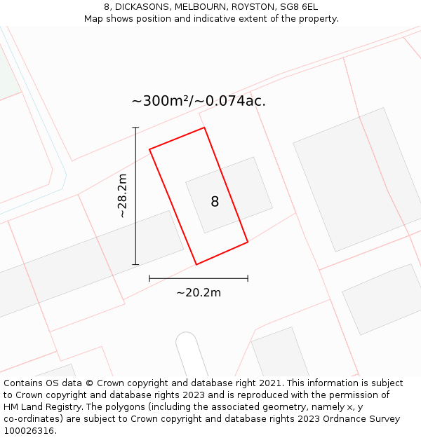 8, DICKASONS, MELBOURN, ROYSTON, SG8 6EL: Plot and title map