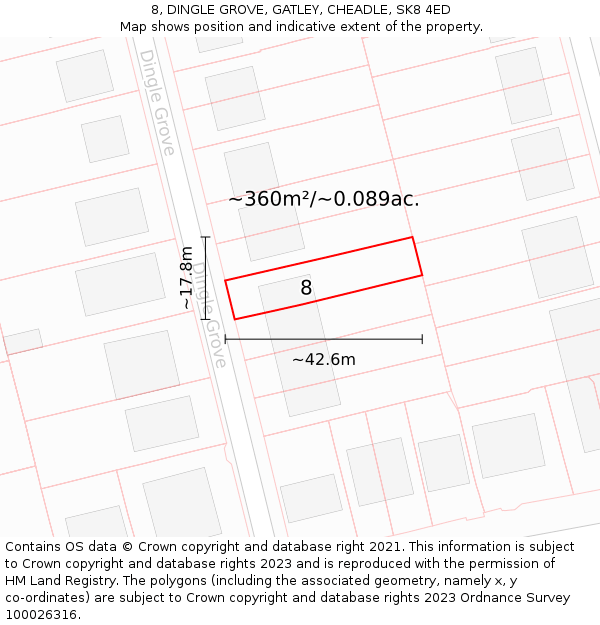 8, DINGLE GROVE, GATLEY, CHEADLE, SK8 4ED: Plot and title map
