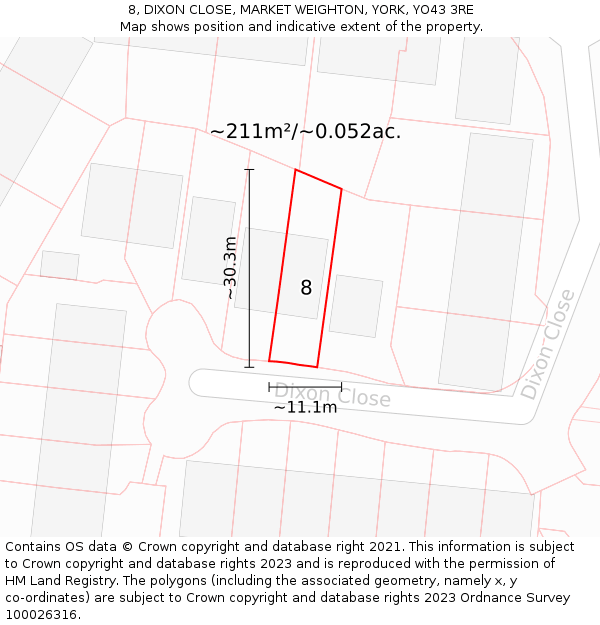 8, DIXON CLOSE, MARKET WEIGHTON, YORK, YO43 3RE: Plot and title map