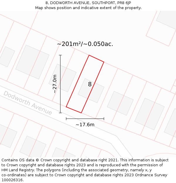 8, DODWORTH AVENUE, SOUTHPORT, PR8 6JP: Plot and title map