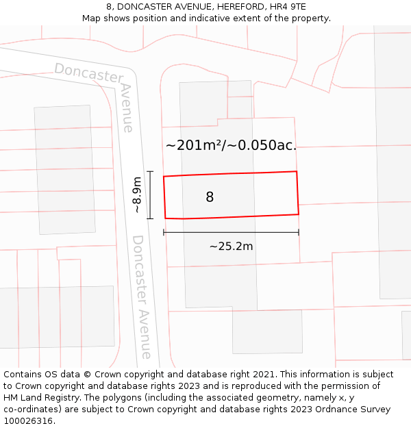 8, DONCASTER AVENUE, HEREFORD, HR4 9TE: Plot and title map